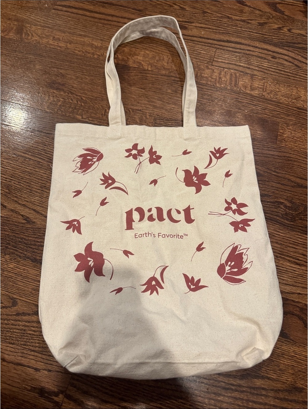 Pact 100% cotton tote in Cream/Natural fabric with Maroon Floral Print
